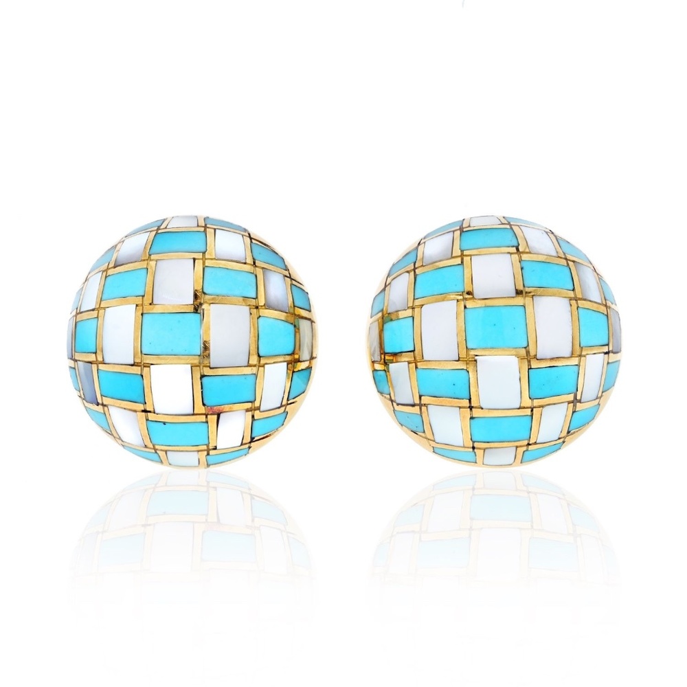 Tiffany & Co. Angela Cummings Checkerboard Mother Of Pearl And Turquoise Earring